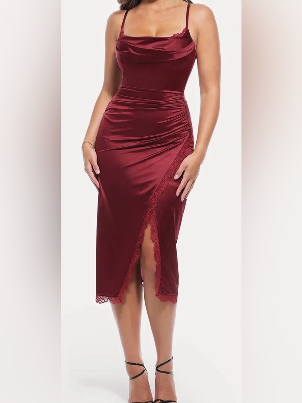 Lace Trim Sculpting Floral-Print
Midi Dress